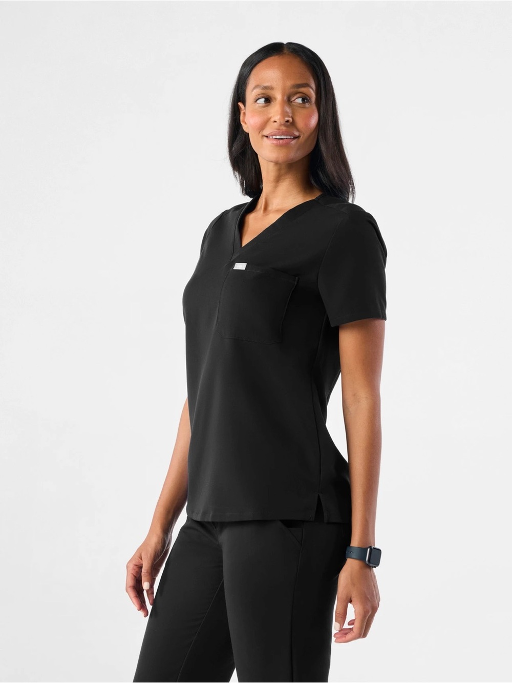 Figs Black V-Neck Short Sleeve Scrub Top